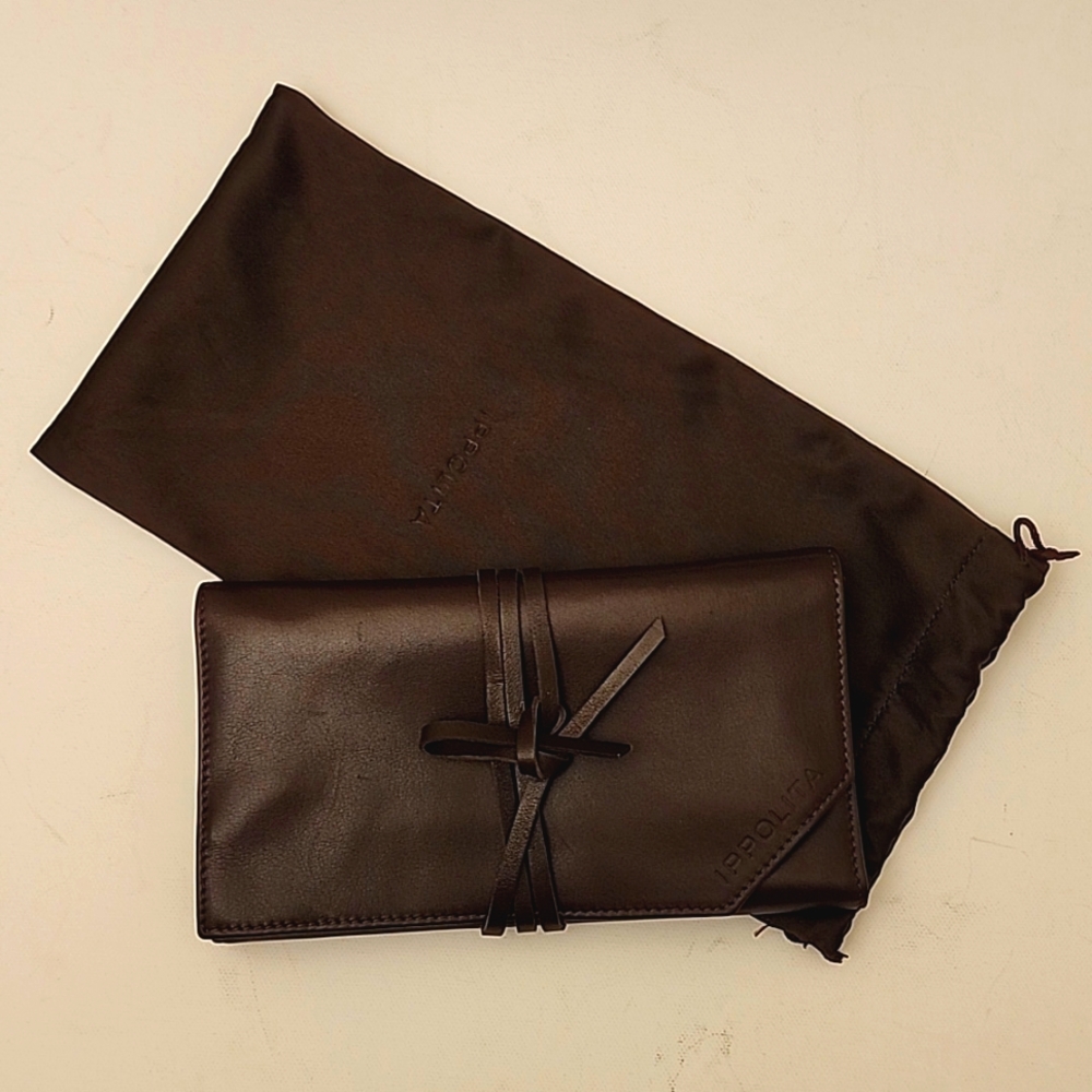 RARE Ippolita Jewelry Travel Holder Case 2Pc  Mahogany Brown Italian Leather NEW